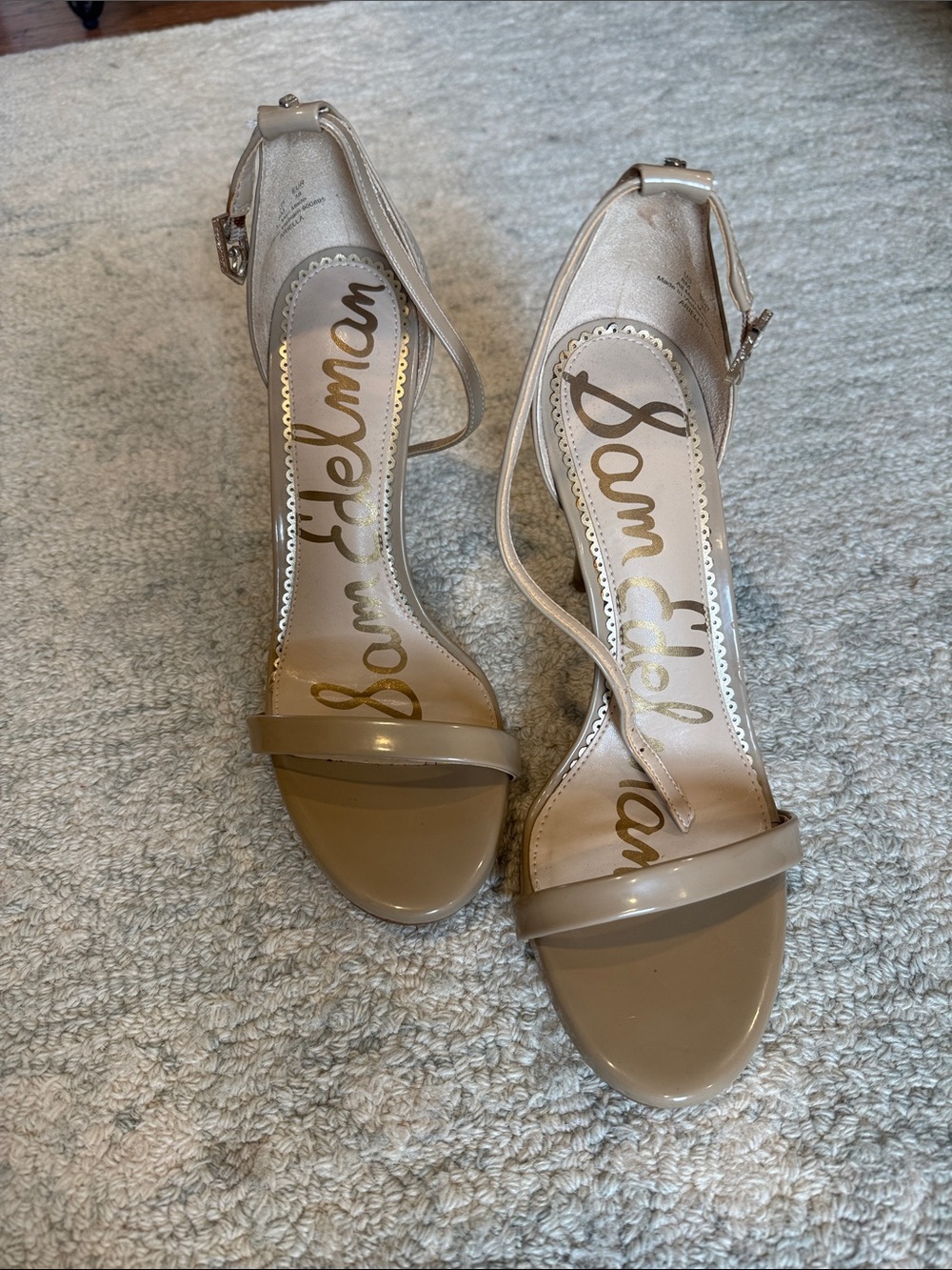 Sam Edelman Beige Patent Ankle-Strap Heels